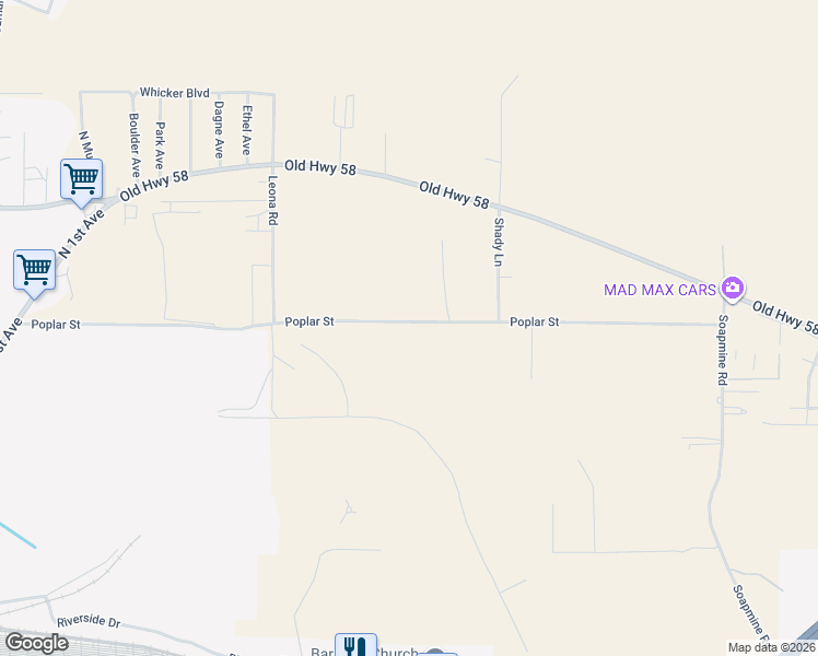 map of restaurants, bars, coffee shops, grocery stores, and more near 30343 Poplar Street in Barstow