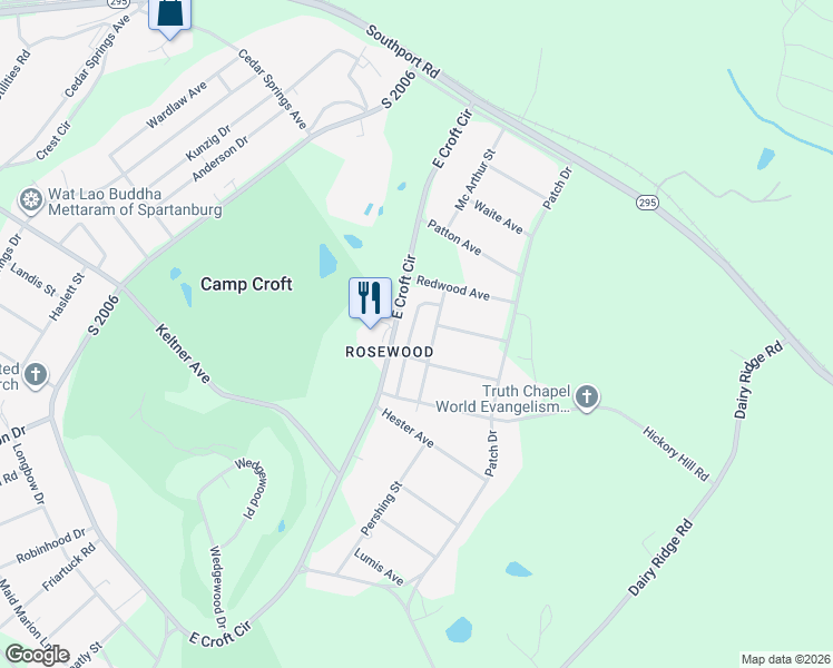 map of restaurants, bars, coffee shops, grocery stores, and more near 151 Leawood Drive in Spartanburg