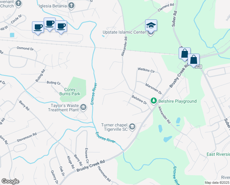map of restaurants, bars, coffee shops, grocery stores, and more near 19 Lovvorn Court in Greer