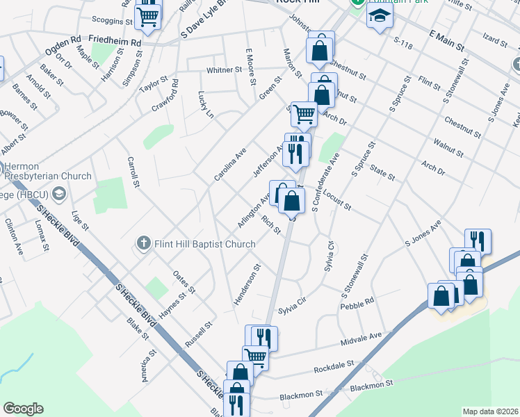 map of restaurants, bars, coffee shops, grocery stores, and more near 427 State Route 335 in Rock Hill