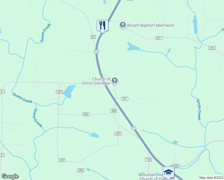 map of restaurants, bars, coffee shops, grocery stores, and more near 4584 Alabama 73 in Bryant