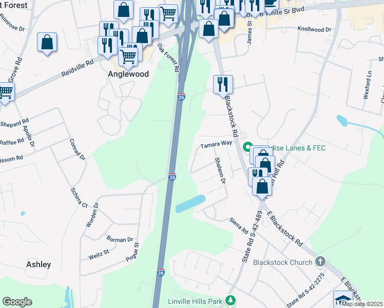 map of restaurants, bars, coffee shops, grocery stores, and more near 1852 Tamara Way in Spartanburg