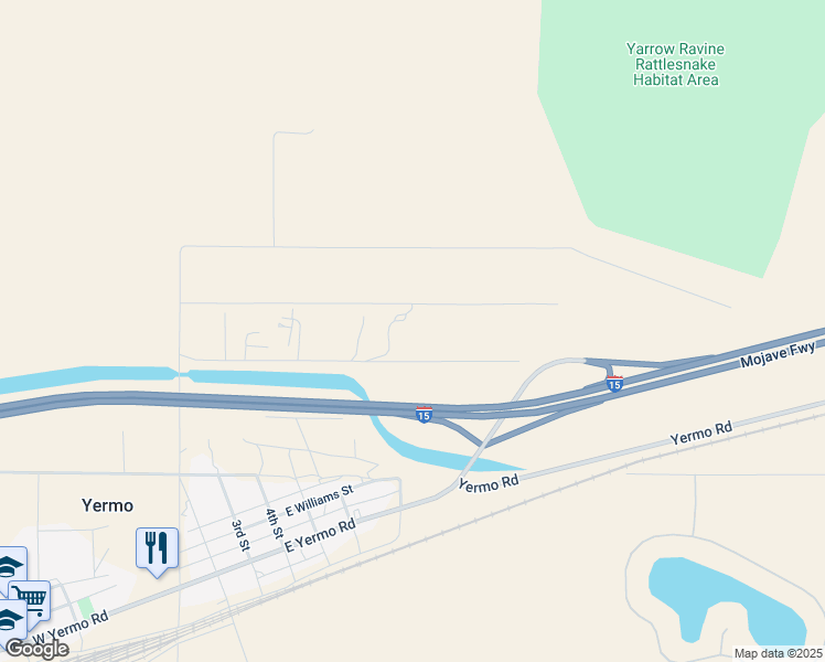 map of restaurants, bars, coffee shops, grocery stores, and more near 38937 Oleander Road in Yermo