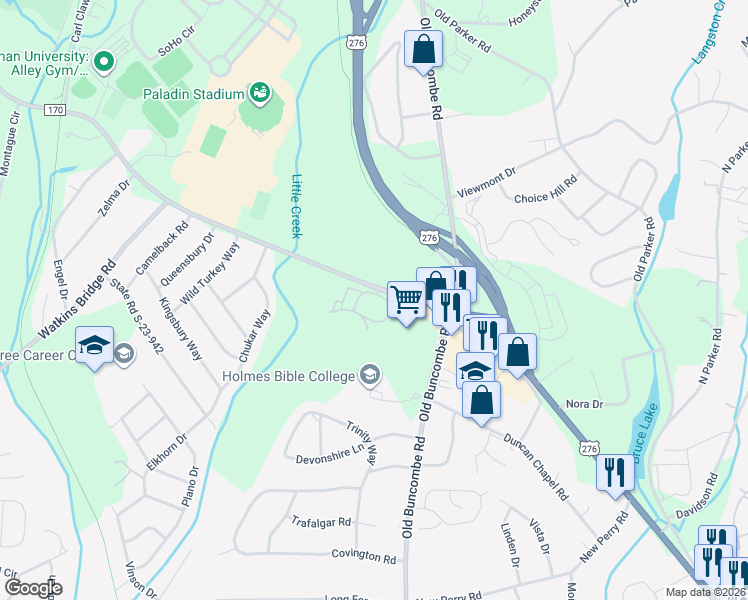 map of restaurants, bars, coffee shops, grocery stores, and more near 721 Duncan Chapel Road in Greenville