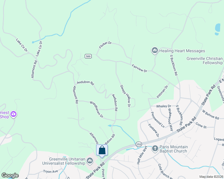 map of restaurants, bars, coffee shops, grocery stores, and more near 400 Audubon Road in Greenville