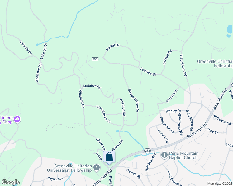 map of restaurants, bars, coffee shops, grocery stores, and more near 400 Audubon Road in Greenville