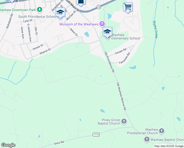 map of restaurants, bars, coffee shops, grocery stores, and more near 8706 Bishop Lane in Waxhaw