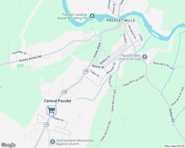 map of restaurants, bars, coffee shops, grocery stores, and more near 141 Fuller Street in Pacolet