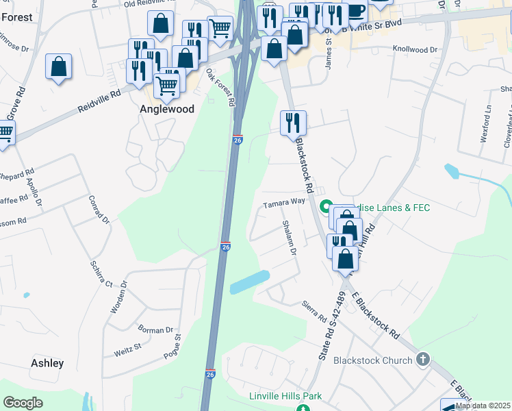 map of restaurants, bars, coffee shops, grocery stores, and more near 1852 Tamara Way in Spartanburg