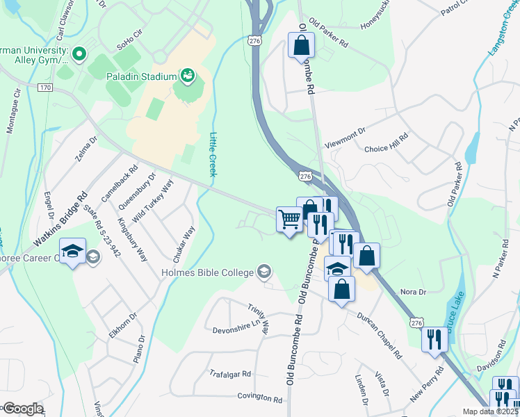 map of restaurants, bars, coffee shops, grocery stores, and more near 721 Duncan Chapel Road in Greenville