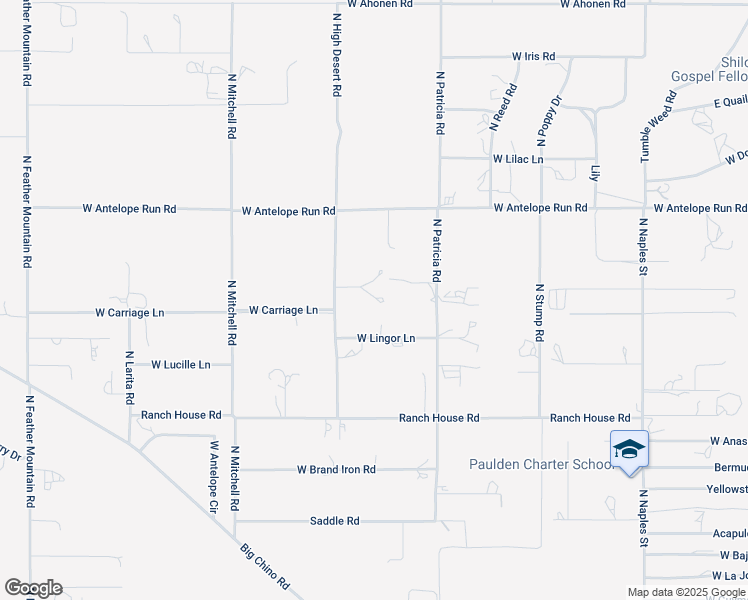 map of restaurants, bars, coffee shops, grocery stores, and more near 25285 North High Desert Road in Paulden