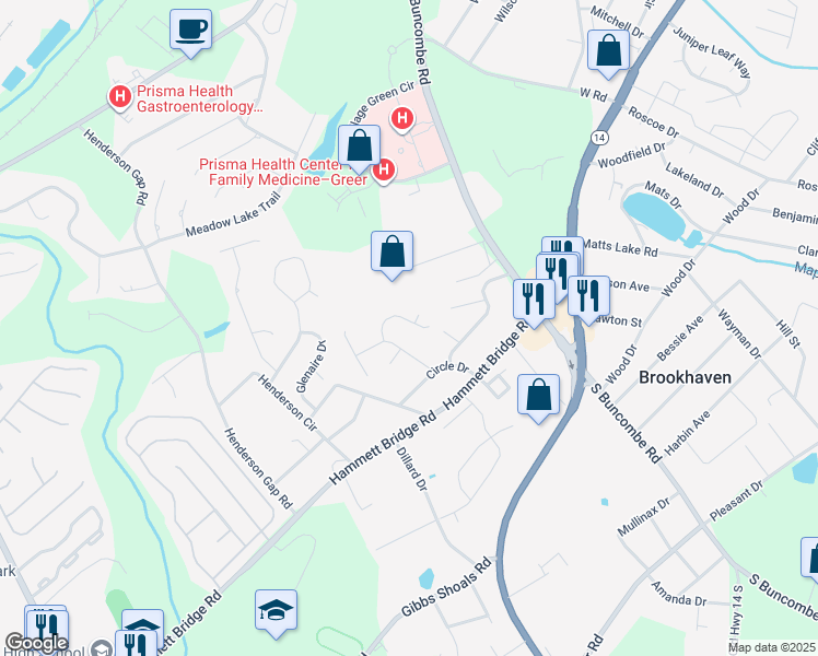 map of restaurants, bars, coffee shops, grocery stores, and more near 100 Stream Crossing Way in Greer
