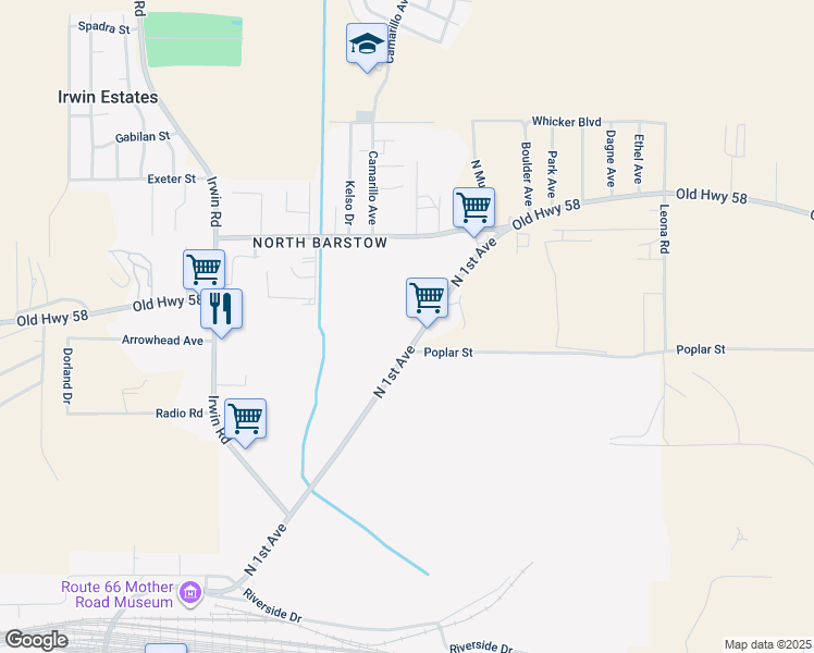 map of restaurants, bars, coffee shops, grocery stores, and more near 1460 North 1st Avenue in Barstow