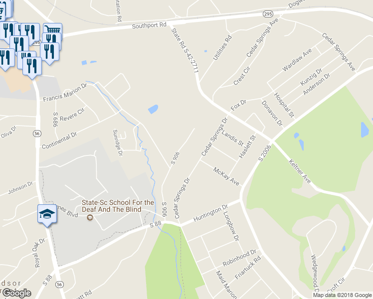 map of restaurants, bars, coffee shops, grocery stores, and more near 3027 Kelsey Creek Road in Spartanburg