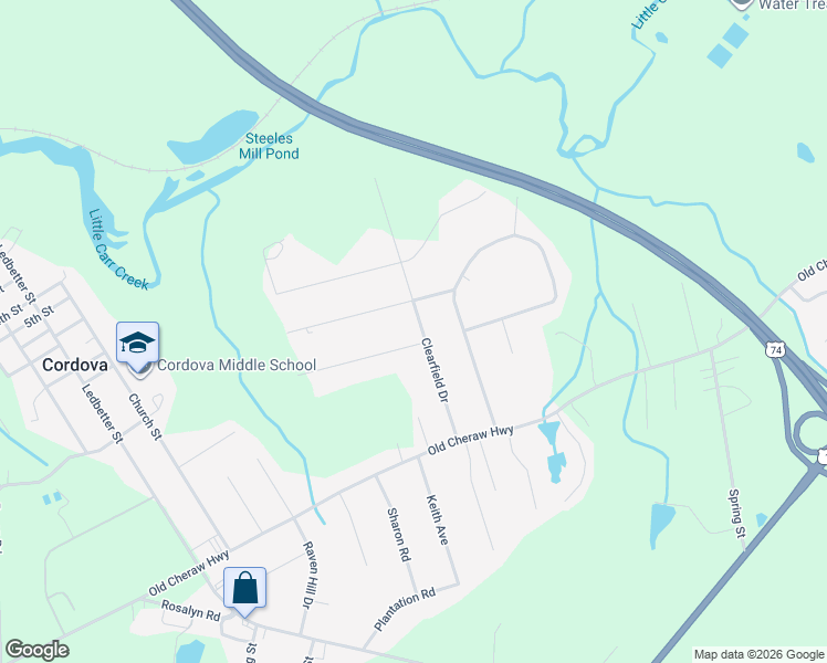 map of restaurants, bars, coffee shops, grocery stores, and more near 102 Woodfield Drive in Rockingham