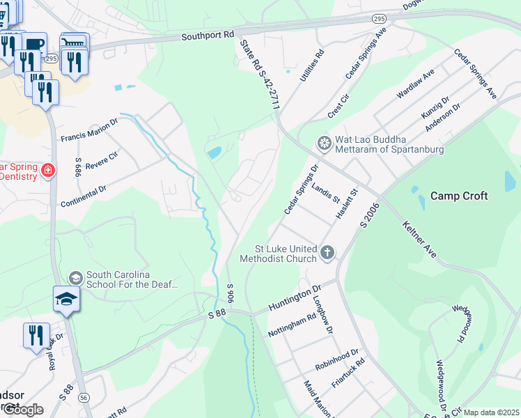 map of restaurants, bars, coffee shops, grocery stores, and more near 3027 Kelsey Creek Road in Spartanburg