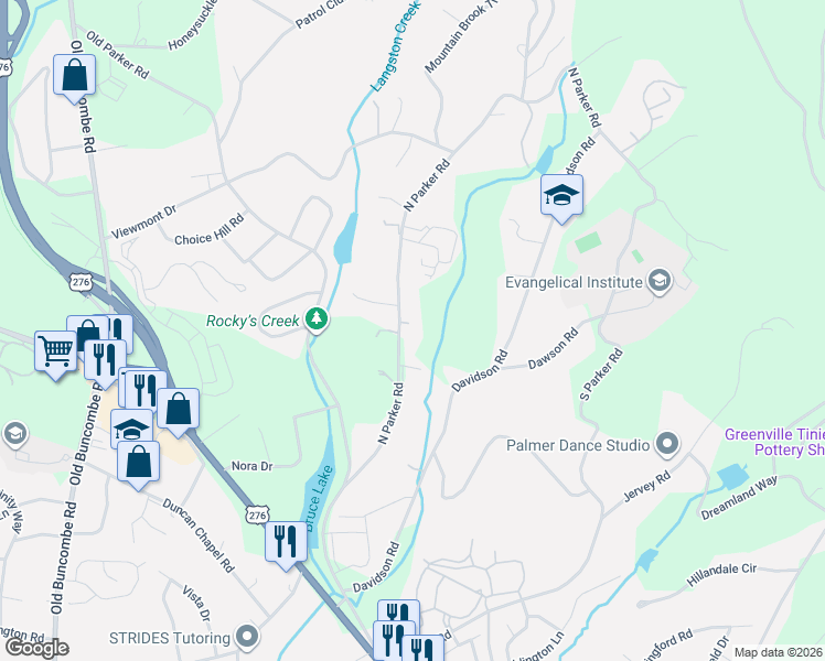 map of restaurants, bars, coffee shops, grocery stores, and more near 1313 A North Parker Road in Greenville