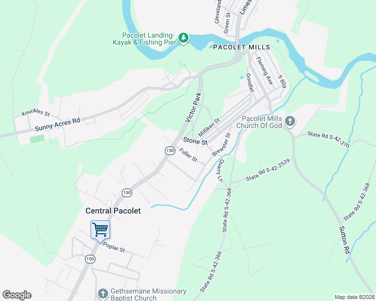 map of restaurants, bars, coffee shops, grocery stores, and more near 141 Fuller Street in Pacolet