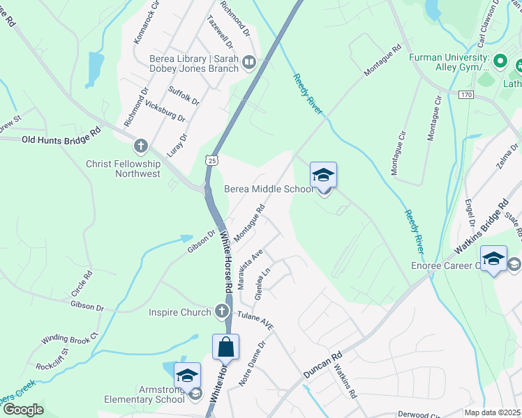 map of restaurants, bars, coffee shops, grocery stores, and more near 51 State Road S-23-506 in Greenville