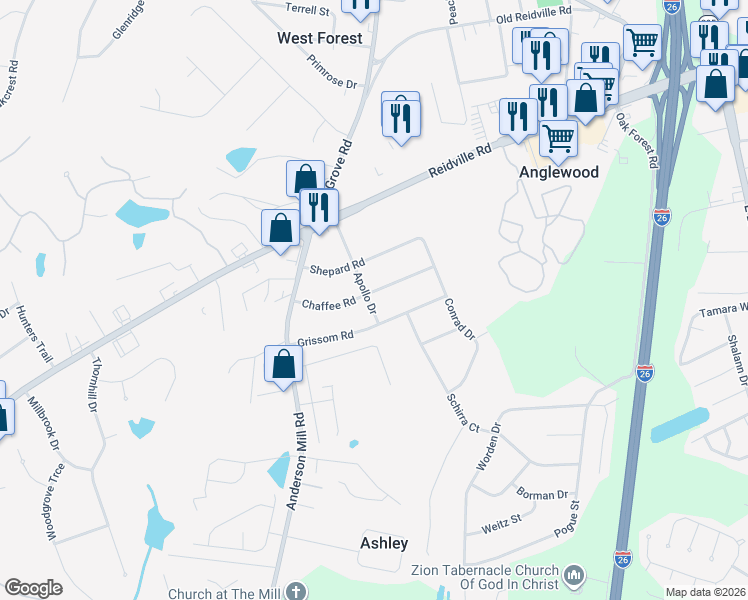 map of restaurants, bars, coffee shops, grocery stores, and more near 4216 Chaffee Road in Spartanburg