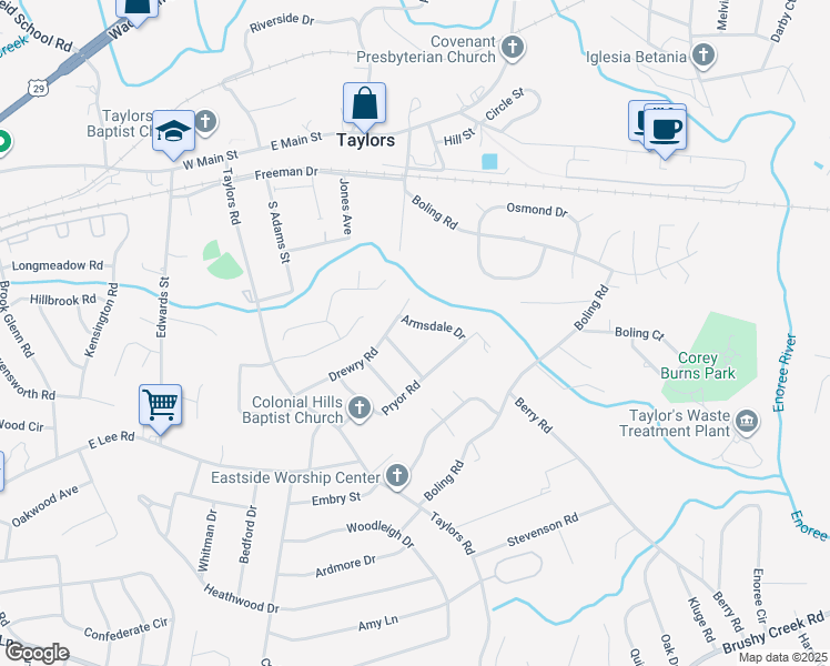 map of restaurants, bars, coffee shops, grocery stores, and more near 4 Armsdale Drive in Taylors