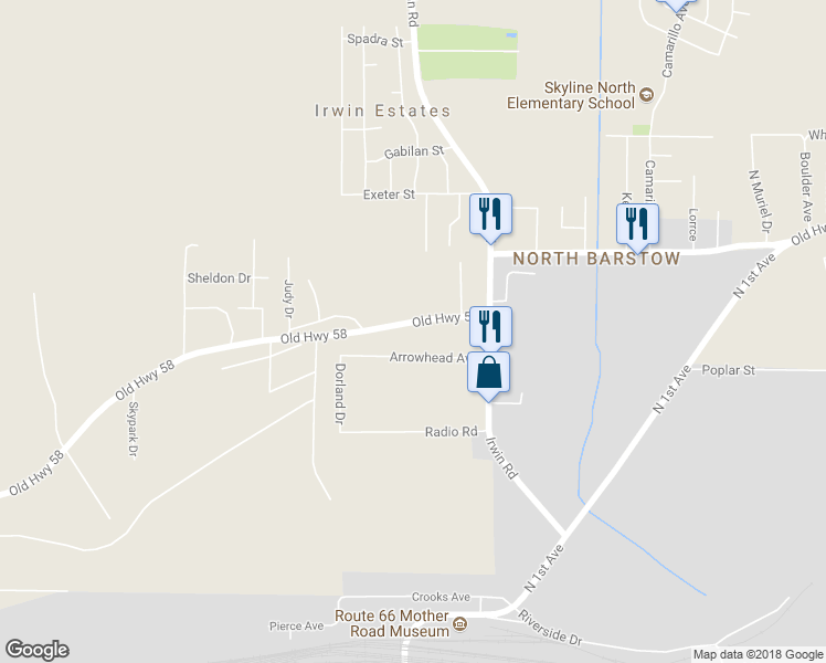 map of restaurants, bars, coffee shops, grocery stores, and more near 29175 Old Highway 58 in Barstow