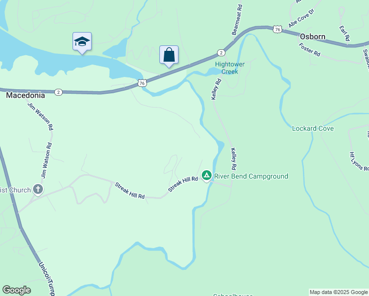 map of restaurants, bars, coffee shops, grocery stores, and more near 2462 Oak Knoll Drive in Hiawassee