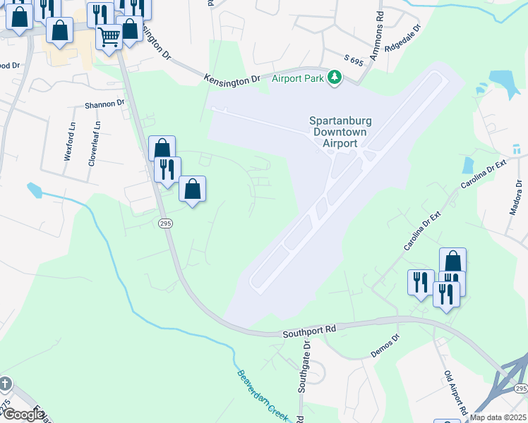 map of restaurants, bars, coffee shops, grocery stores, and more near 141 Venture Boulevard in Spartanburg