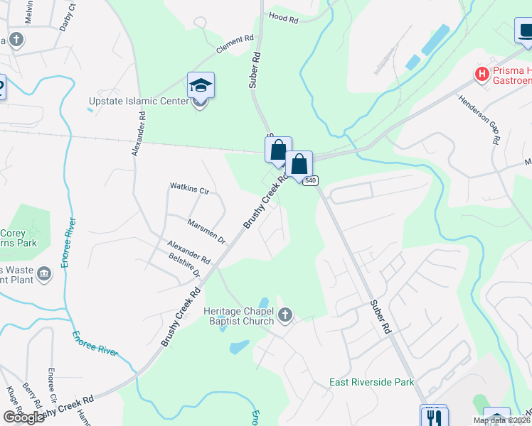 map of restaurants, bars, coffee shops, grocery stores, and more near 42 Moorlyn Lane in Greer