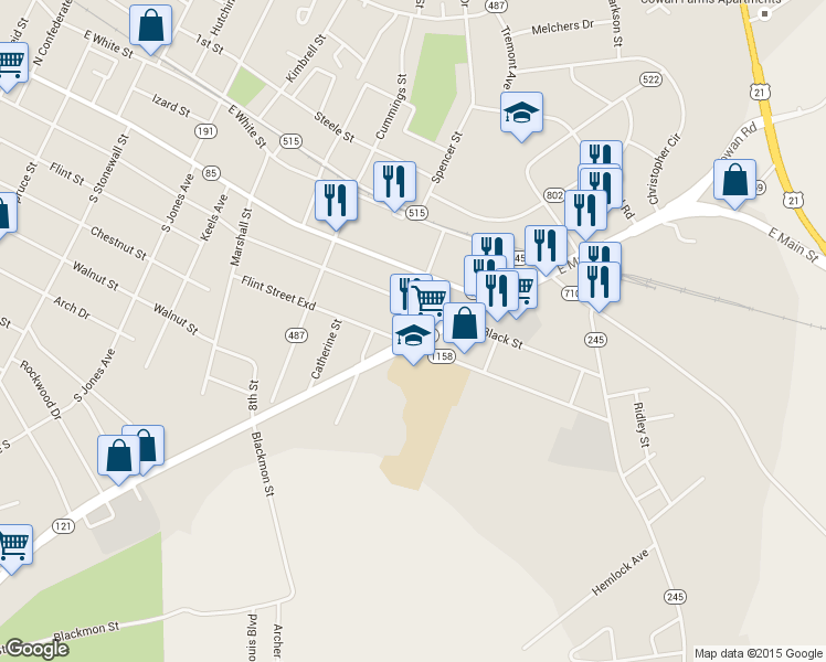 map of restaurants, bars, coffee shops, grocery stores, and more near 218 Albright Road in Rock Hill