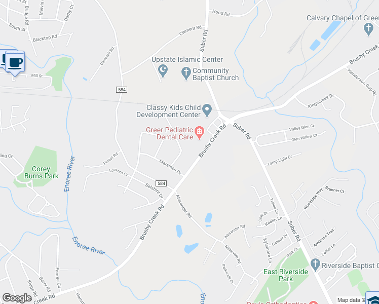 map of restaurants, bars, coffee shops, grocery stores, and more near 313 Watkins Circle in Taylors