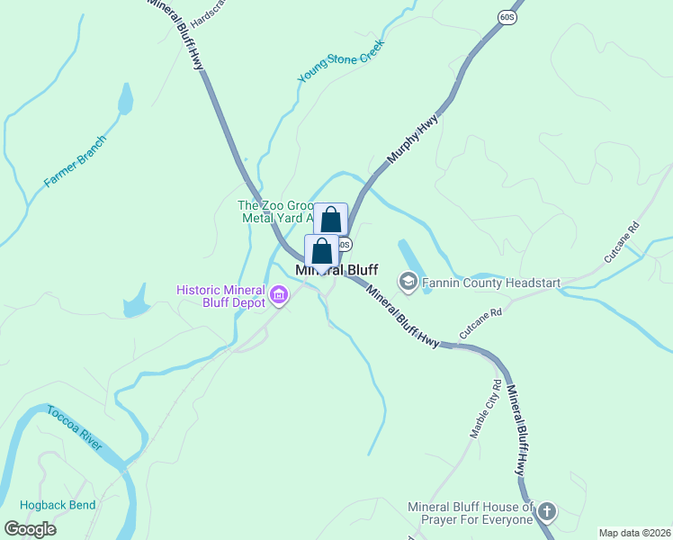 map of restaurants, bars, coffee shops, grocery stores, and more near in Mineral Bluff