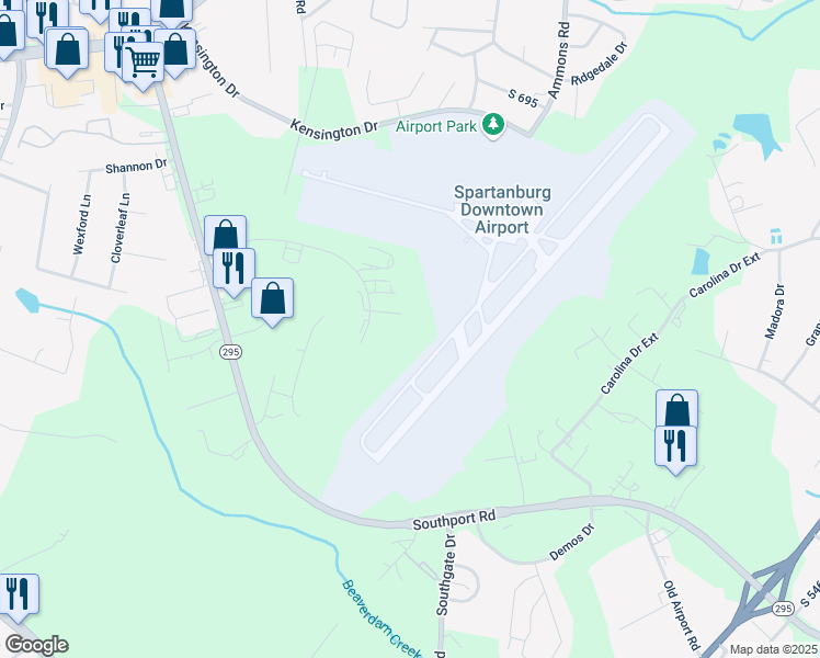 map of restaurants, bars, coffee shops, grocery stores, and more near 141 Venture Boulevard in Spartanburg