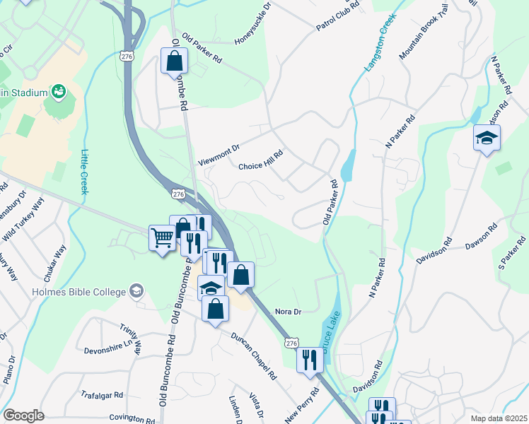 map of restaurants, bars, coffee shops, grocery stores, and more near 15002 Canter Trail in Greenville