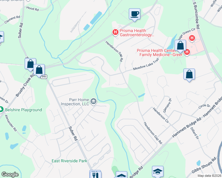 map of restaurants, bars, coffee shops, grocery stores, and more near 17 Falcon Ridge Way in Greer