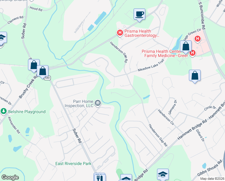 map of restaurants, bars, coffee shops, grocery stores, and more near 17 Falcon Ridge Way in Greer