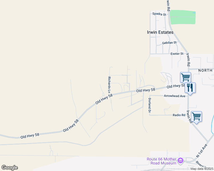map of restaurants, bars, coffee shops, grocery stores, and more near 2 Old Highway 58 in Barstow
