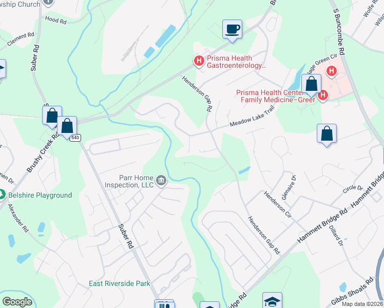 map of restaurants, bars, coffee shops, grocery stores, and more near 17 Falcon Ridge Way in Greer