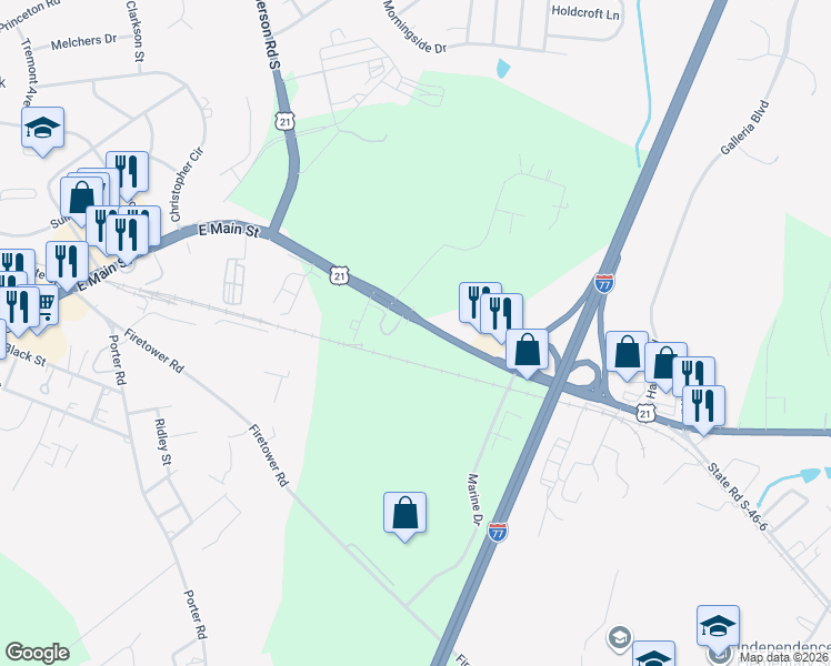 map of restaurants, bars, coffee shops, grocery stores, and more near 985 South Anderson Road in Rock Hill