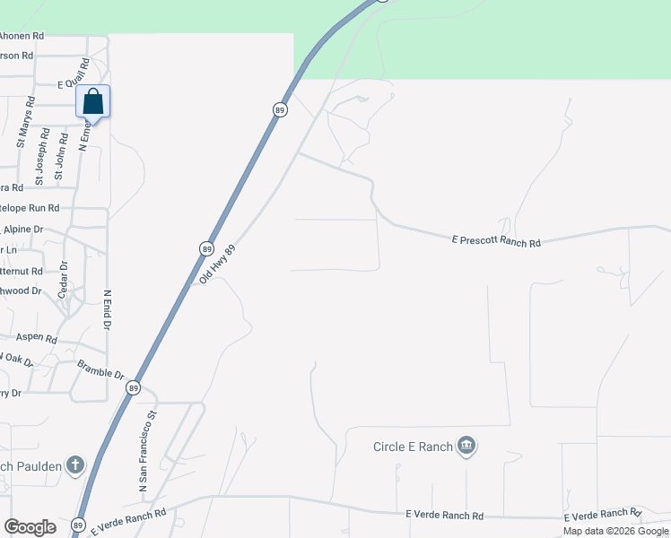map of restaurants, bars, coffee shops, grocery stores, and more near 1055 East Prescott Ranch Road in Paulden