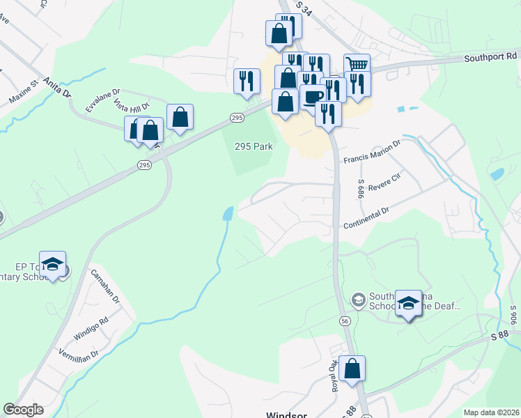 map of restaurants, bars, coffee shops, grocery stores, and more near 80 Stone Drive in Spartanburg