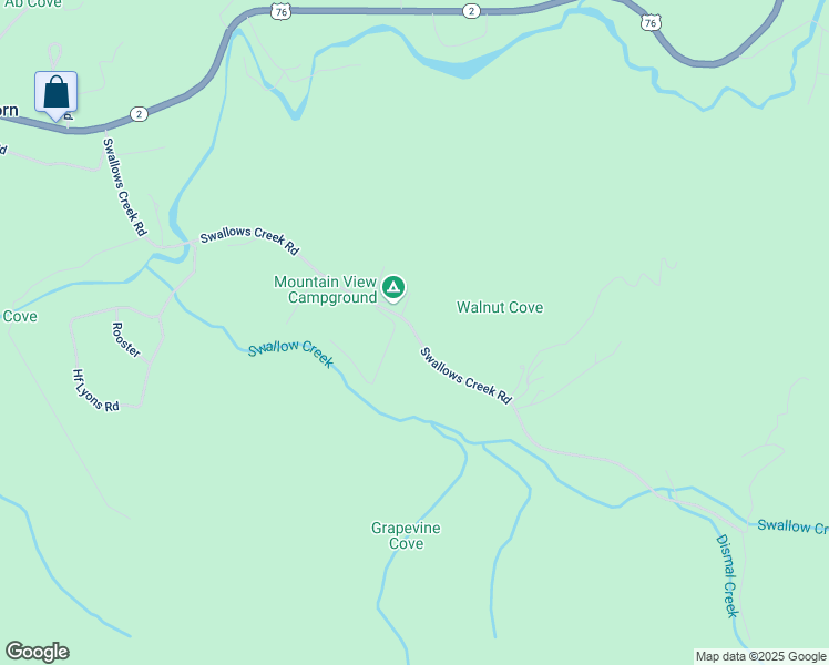 map of restaurants, bars, coffee shops, grocery stores, and more near Swallows Creek Road in Towns County