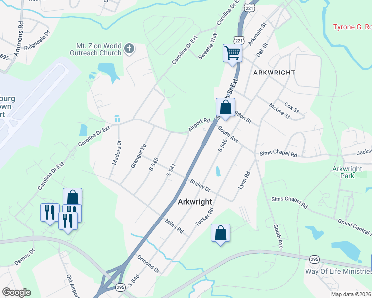 map of restaurants, bars, coffee shops, grocery stores, and more near 135 South 541 in Spartanburg