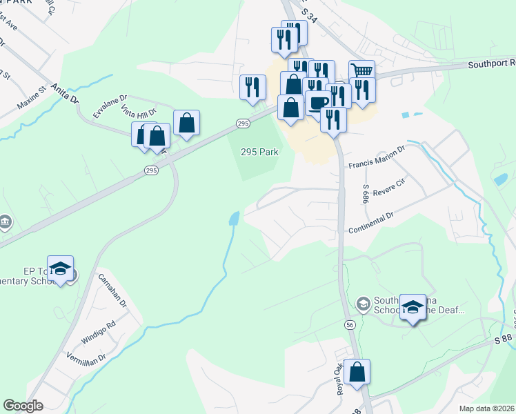 map of restaurants, bars, coffee shops, grocery stores, and more near 80 Stone Drive in Spartanburg