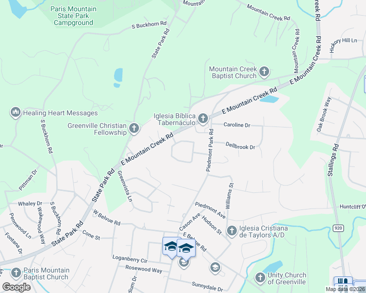 map of restaurants, bars, coffee shops, grocery stores, and more near 45 Mountain View Circle in Greenville