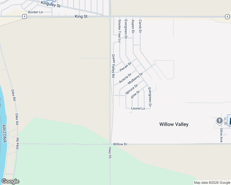 map of restaurants, bars, coffee shops, grocery stores, and more near 8278 Green Valley Road in Mohave Valley