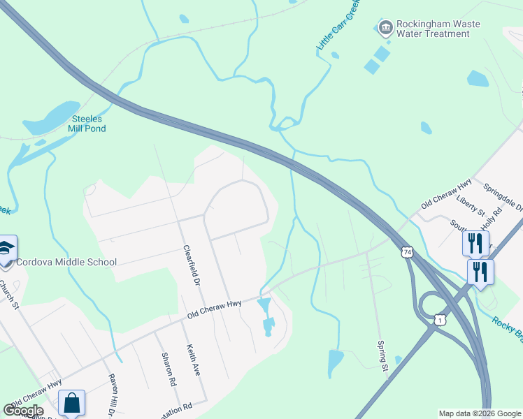 map of restaurants, bars, coffee shops, grocery stores, and more near 237 Country Canyon Drive in Rockingham