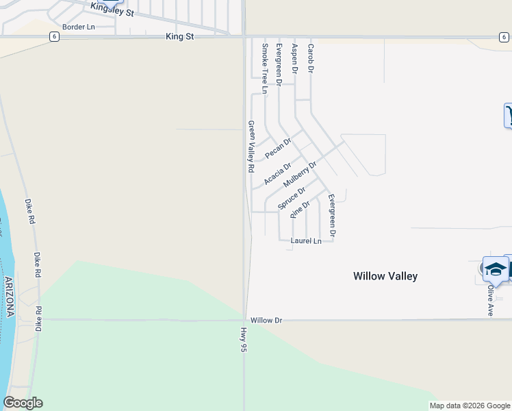 map of restaurants, bars, coffee shops, grocery stores, and more near 8278 Green Valley Road in Mohave Valley