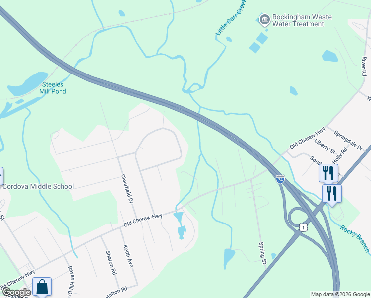 map of restaurants, bars, coffee shops, grocery stores, and more near 237 Country Canyon Drive in Rockingham