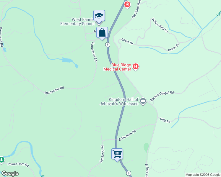 map of restaurants, bars, coffee shops, grocery stores, and more near 121 Sequoia in Blue Ridge